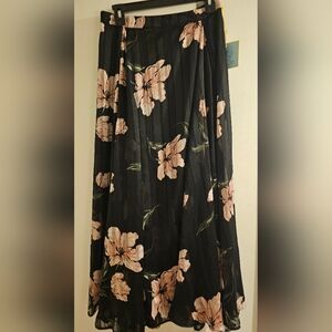 CeCe Black and Pink Maxi A-Line Skirt